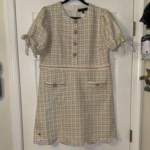 NWT White & Gold Tweed Dress with Pearl Details
